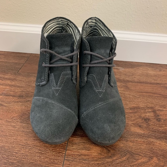 Toms Shoes - Toms Gray Suede Kala Wedge Booties Size 7